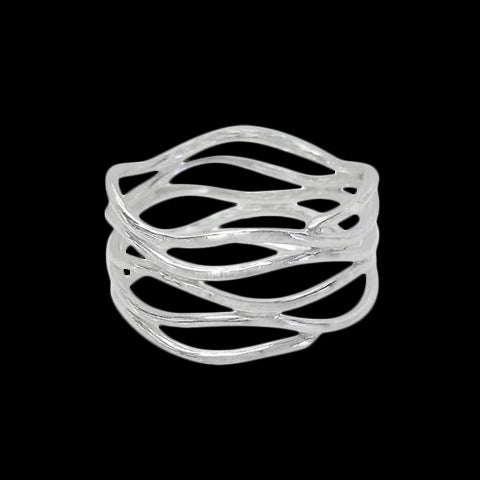 Sterling Silver Ring with Wavy Line Design